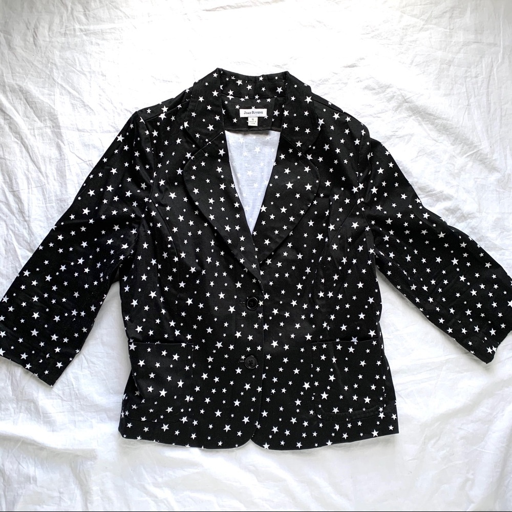 Joan Rivers Jacket Black With White Stars Size 16